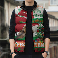 Lebanon Christmas Sleeveless Puffer Jacket with Falcon, Holiday Tree, and Red Green Snowflake Pattern - Wonder Print Shop
