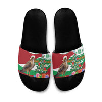 Lebanon Christmas Slide Sandals with Falcon, Holiday Tree, and Red Green Snowflake Pattern - Wonder Print Shop