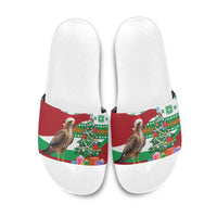 Lebanon Christmas Slide Sandals with Falcon, Holiday Tree, and Red Green Snowflake Pattern - Wonder Print Shop