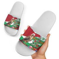 Lebanon Christmas Slide Sandals with Falcon, Holiday Tree, and Red Green Snowflake Pattern - Wonder Print Shop