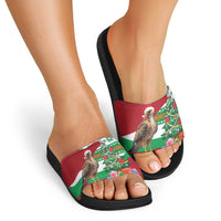 Lebanon Christmas Slide Sandals with Falcon, Holiday Tree, and Red Green Snowflake Pattern - Wonder Print Shop