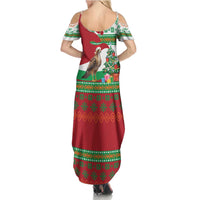 Lebanon Christmas Summer Maxi Dress with Falcon, Holiday Tree, and Red Green Snowflake Pattern - Wonder Print Shop