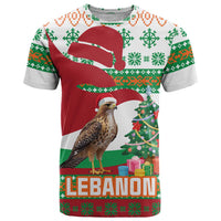 Lebanon Christmas T Shirt with Falcon, Holiday Tree, and Red Green Snowflake Pattern - Wonder Print Shop
