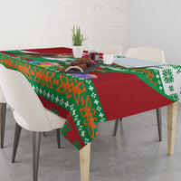 Lebanon Christmas Tablecloth with Falcon, Holiday Tree, and Red Green Snowflake Pattern - Wonder Print Shop