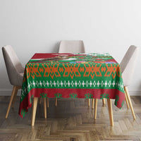 Lebanon Christmas Tablecloth with Falcon, Holiday Tree, and Red Green Snowflake Pattern - Wonder Print Shop