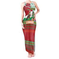 Lebanon Christmas Tank Maxi Dress with Falcon, Holiday Tree, and Red Green Snowflake Pattern - Wonder Print Shop