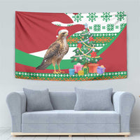 Lebanon Christmas Tapestry with Falcon, Holiday Tree, and Red Green Snowflake Pattern - Wonder Print Shop