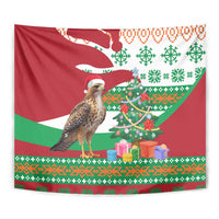 Lebanon Christmas Tapestry with Falcon, Holiday Tree, and Red Green Snowflake Pattern - Wonder Print Shop