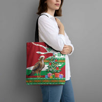 Lebanon Christmas Tote Bag with Falcon, Holiday Tree, and Red Green Snowflake Pattern - Wonder Print Shop