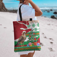 Lebanon Christmas Tote Bag with Falcon, Holiday Tree, and Red Green Snowflake Pattern - Wonder Print Shop