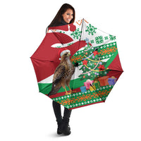 Lebanon Christmas Umbrella with Falcon, Holiday Tree, and Red Green Snowflake Pattern - Wonder Print Shop