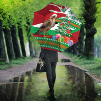 Lebanon Christmas Umbrella with Falcon, Holiday Tree, and Red Green Snowflake Pattern - Wonder Print Shop