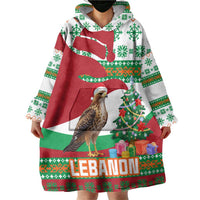 Lebanon Christmas Wearable Blanket Hoodie with Falcon, Holiday Tree, and Red Green Snowflake Pattern - Wonder Print Shop