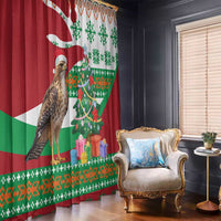Lebanon Christmas Window Curtain with Falcon, Holiday Tree, and Red Green Snowflake Pattern - Wonder Print Shop