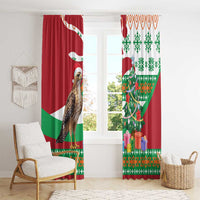 Lebanon Christmas Window Curtain with Falcon, Holiday Tree, and Red Green Snowflake Pattern - Wonder Print Shop