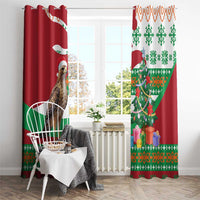 Lebanon Christmas Window Curtain with Falcon, Holiday Tree, and Red Green Snowflake Pattern - Wonder Print Shop