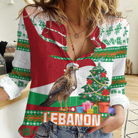 Lebanon Christmas Women Casual Shirt with Falcon, Holiday Tree, and Red Green Snowflake Pattern - Wonder Print Shop