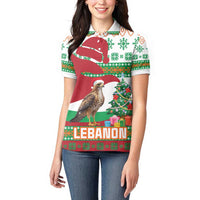 Lebanon Christmas Women Polo Shirt with Falcon, Holiday Tree, and Red Green Snowflake Pattern - Wonder Print Shop