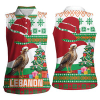 Lebanon Christmas Women Sleeveless Polo Shirt with Falcon, Holiday Tree, and Red Green Snowflake Pattern - Wonder Print Shop