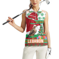 Lebanon Christmas Women Sleeveless Polo Shirt with Falcon, Holiday Tree, and Red Green Snowflake Pattern - Wonder Print Shop