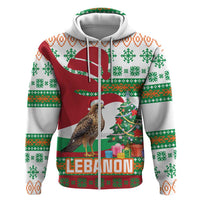 Lebanon Christmas Zip Hoodie with Falcon, Holiday Tree, and Red Green Snowflake Pattern - Wonder Print Shop
