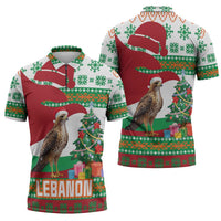 Lebanon Christmas Zipper Polo Shirt with Falcon, Holiday Tree, and Red Green Snowflake Pattern - Wonder Print Shop