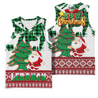Lebanon Christmas Basketball Jersey with Santa Claus Reindeer Trees and Festive Knit Pattern - Wonder Print Shop