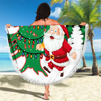 Lebanon Christmas Beach Blanket with Santa Claus Reindeer Trees and Festive Knit Pattern - Wonder Print Shop