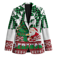 Lebanon Christmas Blazer with Santa Claus Reindeer Trees and Festive Knit Pattern - Wonder Print Shop
