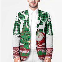 Lebanon Christmas Blazer with Santa Claus Reindeer Trees and Festive Knit Pattern - Wonder Print Shop