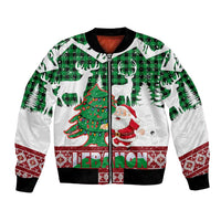 Lebanon Christmas Bomber Jacket with Santa Claus Reindeer Trees and Festive Knit Pattern - Wonder Print Shop