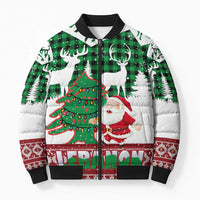 Lebanon Christmas Bomber Puffer Jacket with Santa Claus Reindeer Trees and Festive Knit Pattern - Wonder Print Shop
