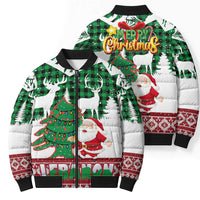 Lebanon Christmas Bomber Puffer Jacket with Santa Claus Reindeer Trees and Festive Knit Pattern - Wonder Print Shop