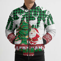 Lebanon Christmas Bomber Puffer Jacket with Santa Claus Reindeer Trees and Festive Knit Pattern - Wonder Print Shop