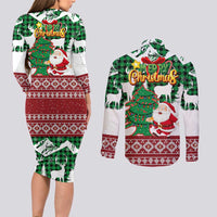 Lebanon Christmas Couples Matching Long Sleeve Bodycon Dress and Long Sleeve Button Shirt with Santa Claus Reindeer Trees and Festive Knit Pattern - Wonder Print Shop