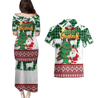 Lebanon Christmas Couples Matching Puletasi and Hawaiian Shirt with Santa Claus Reindeer Trees and Festive Knit Pattern - Wonder Print Shop
