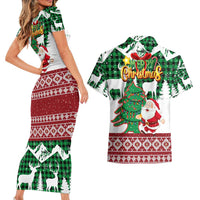 Lebanon Christmas Couples Matching Short Sleeve Bodycon Dress and Hawaiian Shirt with Santa Claus Reindeer Trees and Festive Knit Pattern - Wonder Print Shop