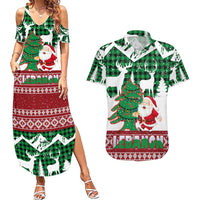 Lebanon Christmas Couples Matching Summer Maxi Dress and Hawaiian Shirt with Santa Claus Reindeer Trees and Festive Knit Pattern - Wonder Print Shop
