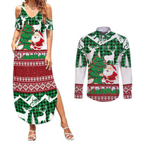Lebanon Christmas Couples Matching Summer Maxi Dress and Long Sleeve Button Shirt with Santa Claus Reindeer Trees and Festive Knit Pattern - Wonder Print Shop