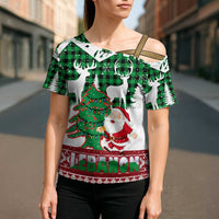 Lebanon Christmas Cross Shoulder Shirt with Santa Claus Reindeer Trees and Festive Knit Pattern - Wonder Print Shop