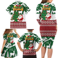Lebanon Christmas Family Matching Long Sleeve Bodycon Dress and Hawaiian Shirt with Santa Claus Reindeer Trees and Festive Knit Pattern - Wonder Print Shop