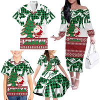 Lebanon Christmas Family Matching Off The Shoulder Long Sleeve Dress and Hawaiian Shirt with Santa Claus Reindeer Trees and Festive Knit Pattern - Wonder Print Shop