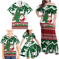 Lebanon Christmas Family Matching Off Shoulder Maxi Dress and Hawaiian Shirt with Santa Claus Reindeer Trees and Festive Knit Pattern - Wonder Print Shop