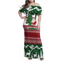 Lebanon Christmas Family Matching Off Shoulder Maxi Dress and Hawaiian Shirt with Santa Claus Reindeer Trees and Festive Knit Pattern - Wonder Print Shop