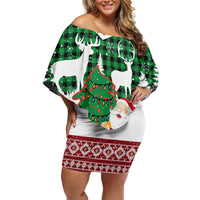 Lebanon Christmas Family Matching Off Shoulder Short Dress and Hawaiian Shirt with Santa Claus Reindeer Trees and Festive Knit Pattern - Wonder Print Shop