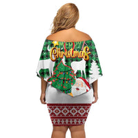 Lebanon Christmas Family Matching Off Shoulder Short Dress and Hawaiian Shirt with Santa Claus Reindeer Trees and Festive Knit Pattern - Wonder Print Shop