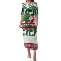 Lebanon Christmas Family Matching Puletasi and Hawaiian Shirt with Santa Claus Reindeer Trees and Festive Knit Pattern - Wonder Print Shop