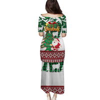 Lebanon Christmas Family Matching Puletasi and Hawaiian Shirt with Santa Claus Reindeer Trees and Festive Knit Pattern - Wonder Print Shop