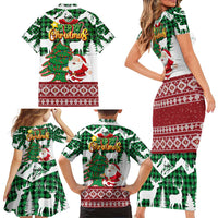 Lebanon Christmas Family Matching Short Sleeve Bodycon Dress and Hawaiian Shirt with Santa Claus Reindeer Trees and Festive Knit Pattern - Wonder Print Shop