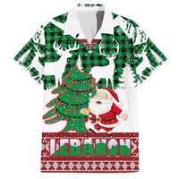 Lebanon Christmas Family Matching Short Sleeve Bodycon Dress and Hawaiian Shirt with Santa Claus Reindeer Trees and Festive Knit Pattern - Wonder Print Shop